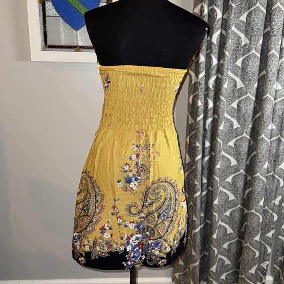 Sugar Beach Paisley Yellow Strapless Beaded & Sequined Cotton Mini Dress - Picture 6 of 10